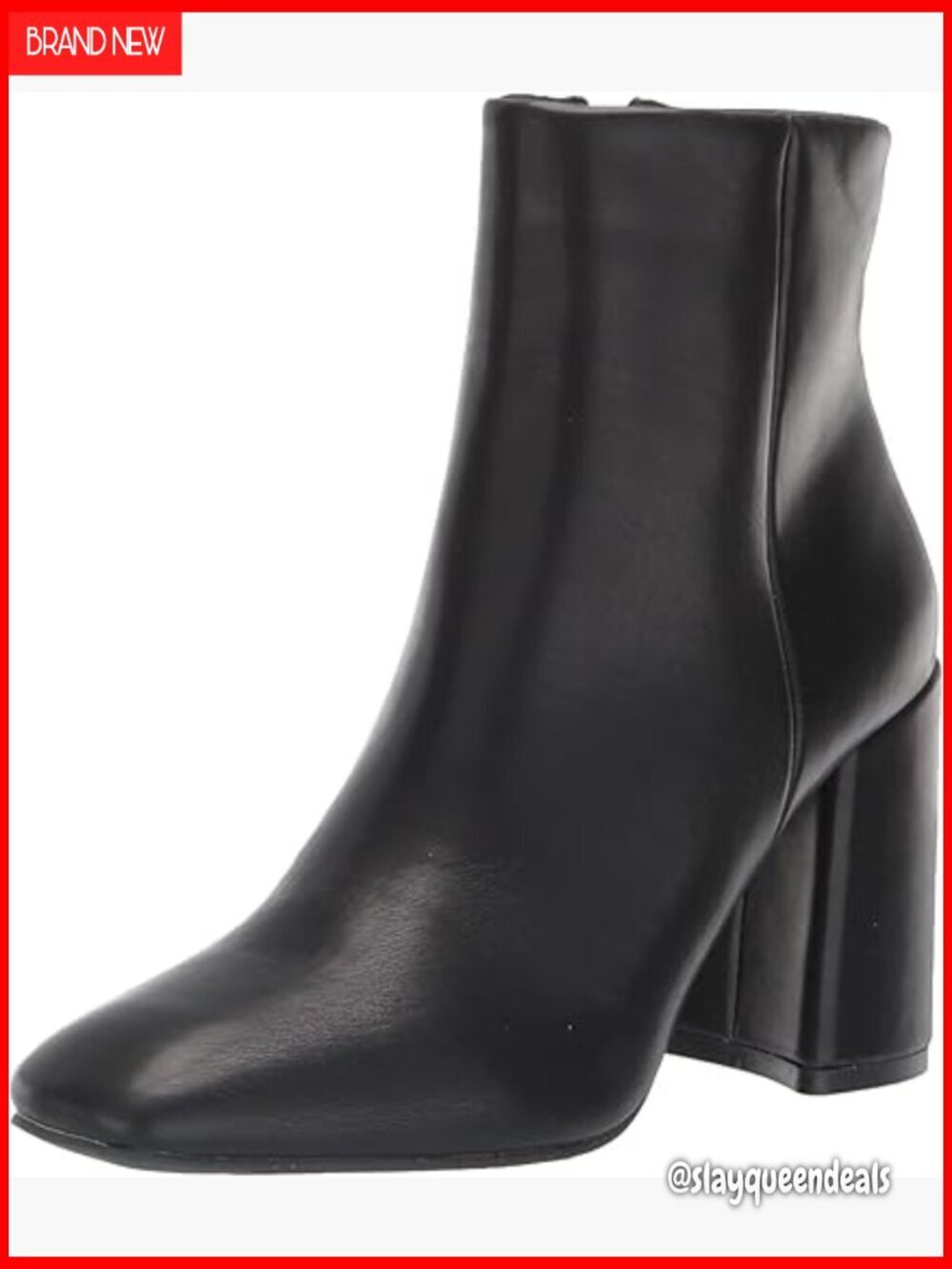 Square Toe Ankle Bootie with 3.5 Inch Block Heel and Zipper Closure